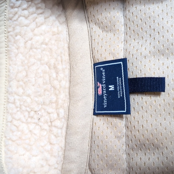 Vineyard Vines Supershep Sherpa Vest Full-Zip Camel Tan Blue Deep Pile - Medium - Picture 2 of 9